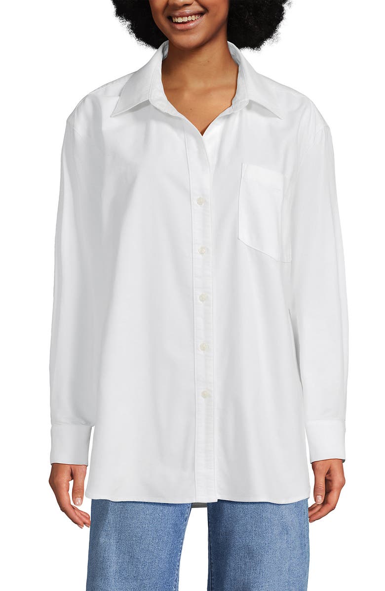 Lands' End Oversized Oxford Button Front Shirt, Alternate, color, White