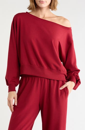 Abound Loved Fleece Off The Shoulder Sweatshirt In Red