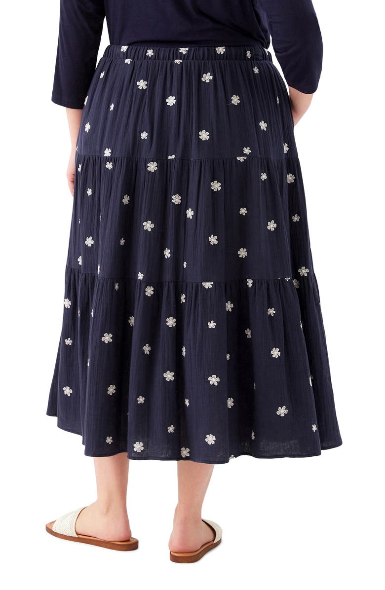 Karen Kane Floral Embroidered Tiered Cotton Midi Skirt, Alternate, color, Navy
