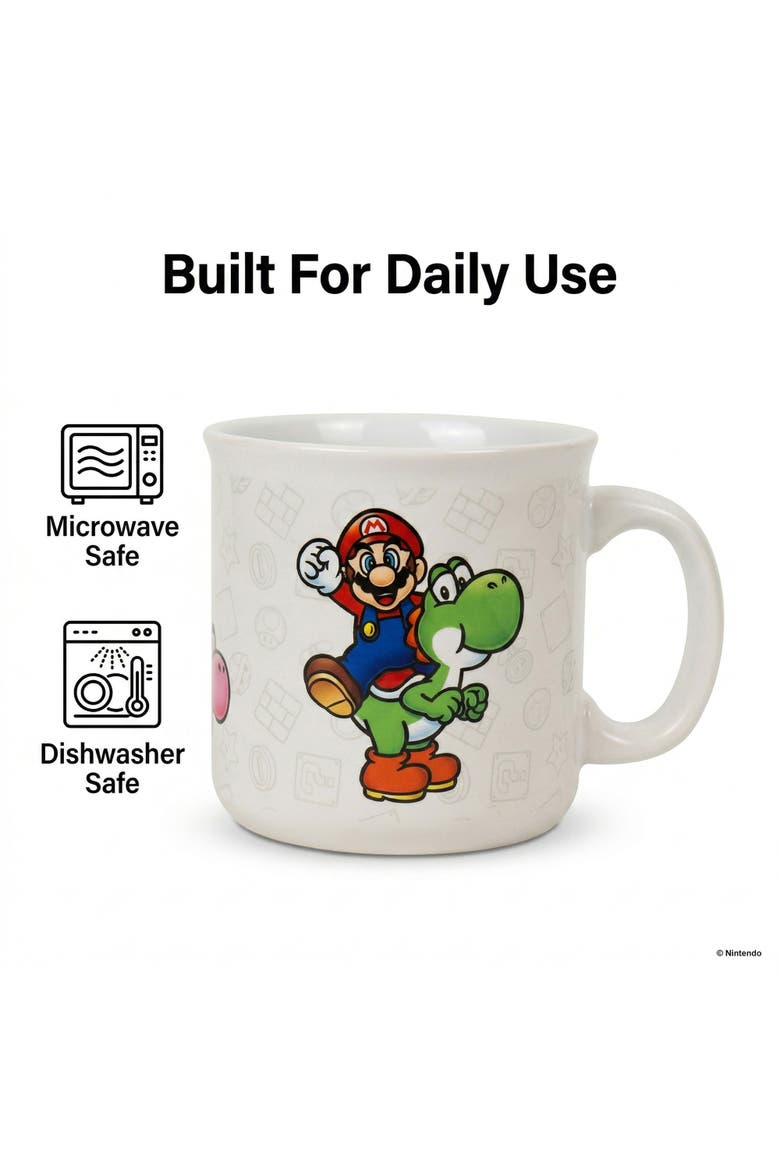 20 oz Super Mario Mario & Yoshi Ceramic Camper Mug, Alternate, color, White