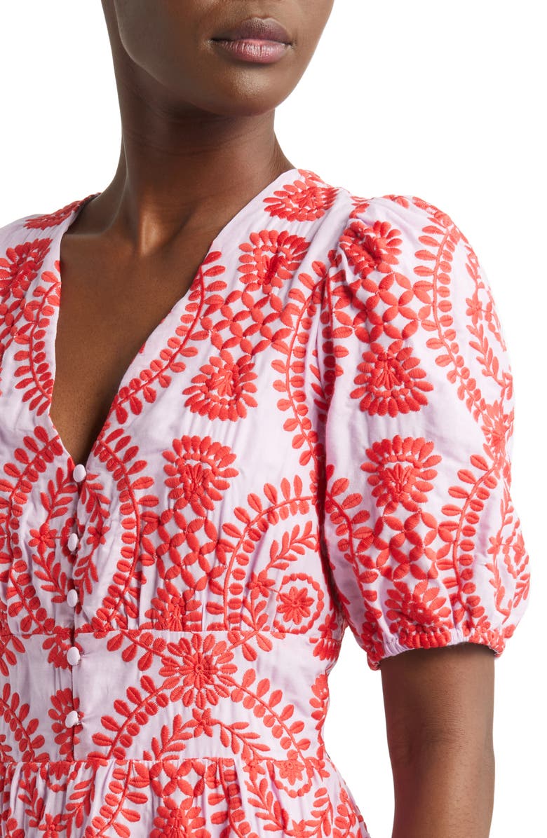 Adelyn Rae Luisa Embroidered Cotton Midi Dress, Alternate, color, 