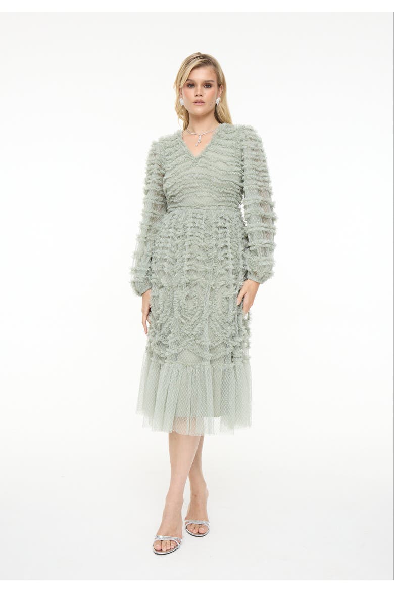 Tulle Mesh Midi Dress, Main, color, SAGE GREEN