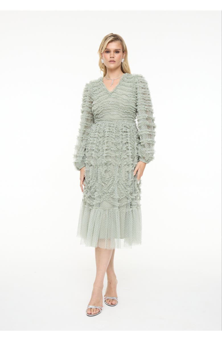 BEAUUT Tulle Mesh Midi Dress, Main, color, Sage Green