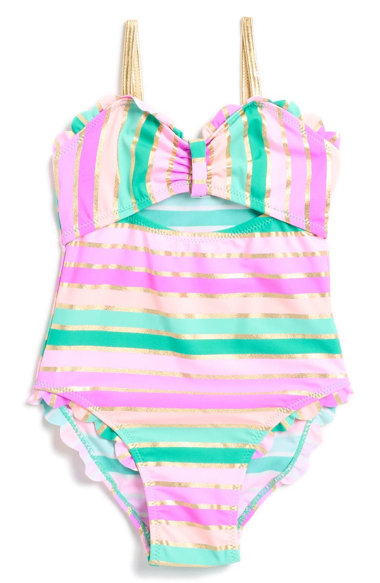 Flapdoodles Kids' Stripe Keyhole One-Piece Swimsuit, Main, color,