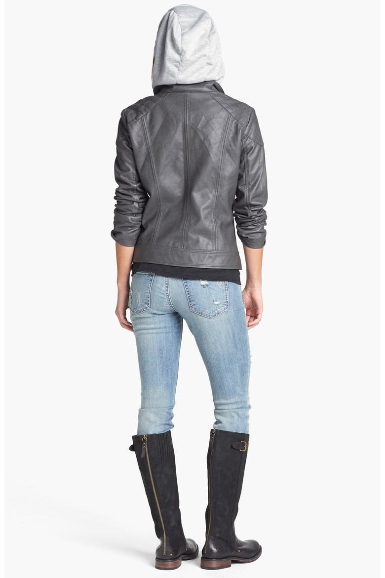 'Heathcliff' Hooded Faux Leather Jacket, Alternate, color, LIGHT GREY