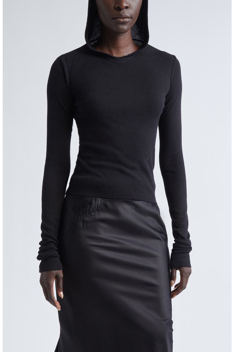 Rib Crop Hoodie, Main, color, BLACK