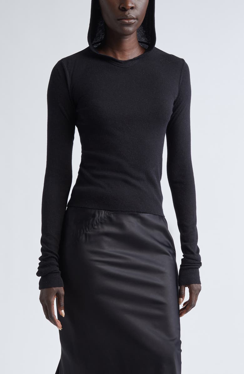 Rick Owens Rib Crop Hoodie, Main, color, Black