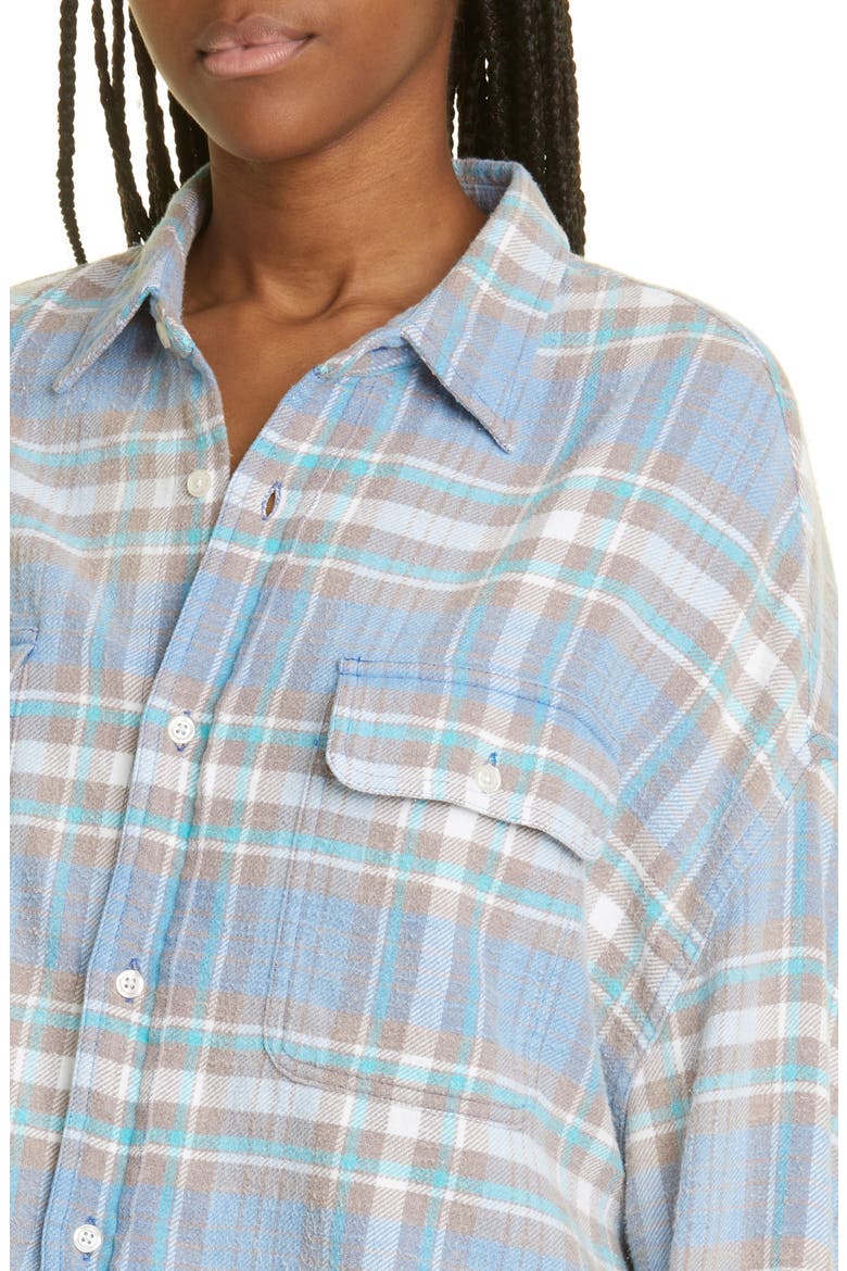 Plaid Cotton Flannel Crop Work Shirt, Alternate, color, BLUE/ GREEN PLAID