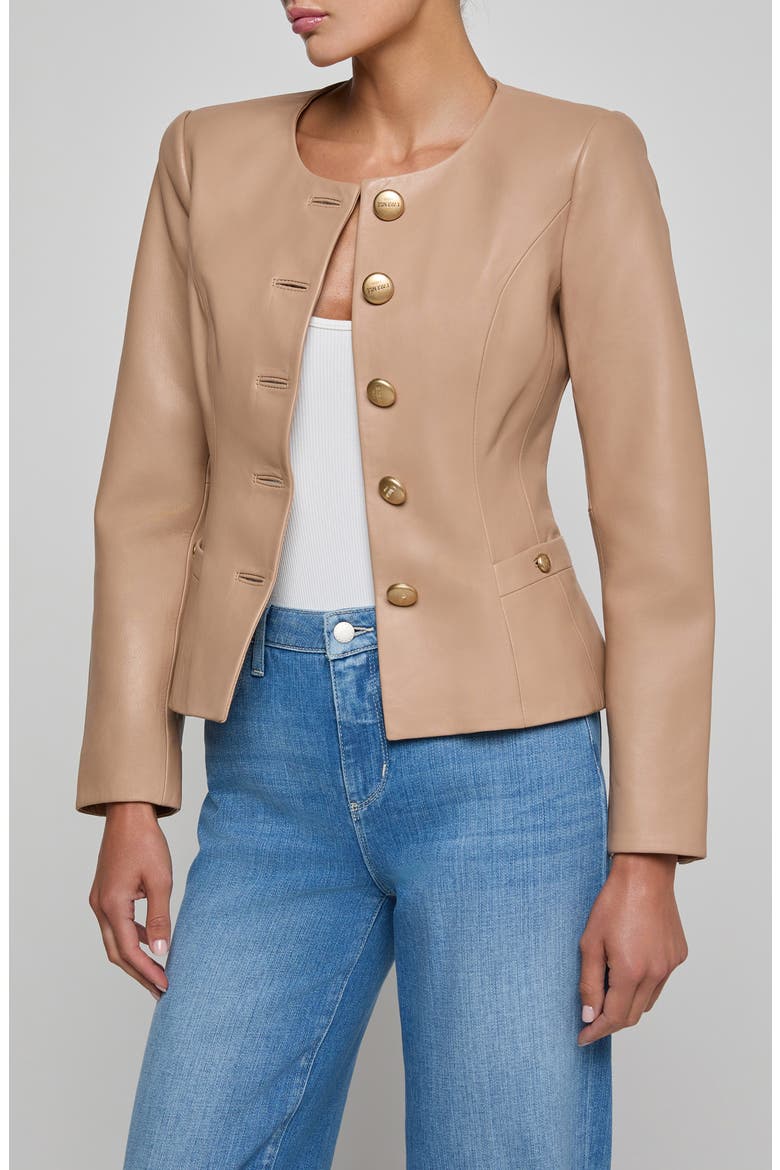 Mariella Leather Blazer, Alternate, color, CAPPUCCINO
