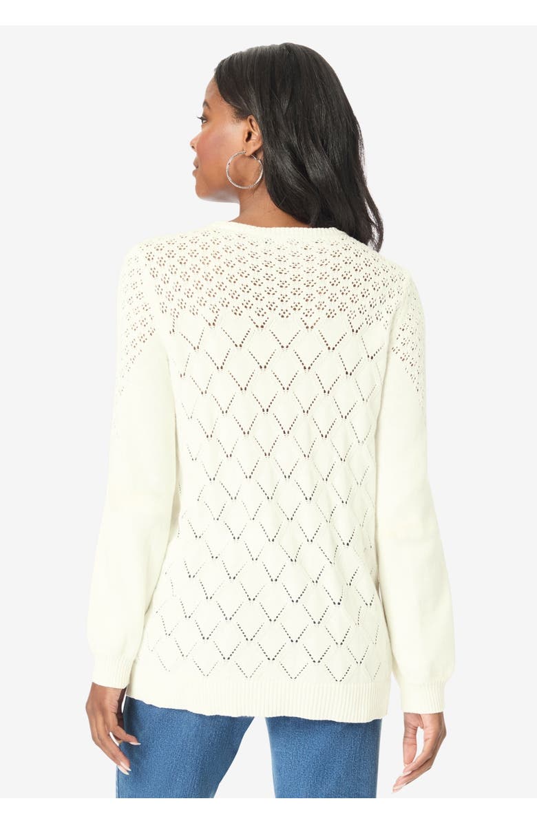 Roaman's Rhinestone Pointelle Knit Sweater, Alternate, color, Black