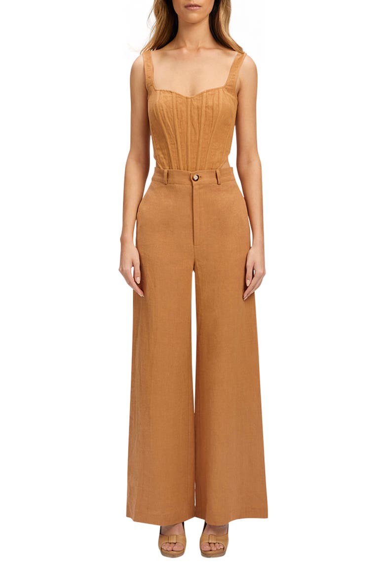 Enya High Waist Wide Leg Linen Pants, Alternate, color, CAMEL