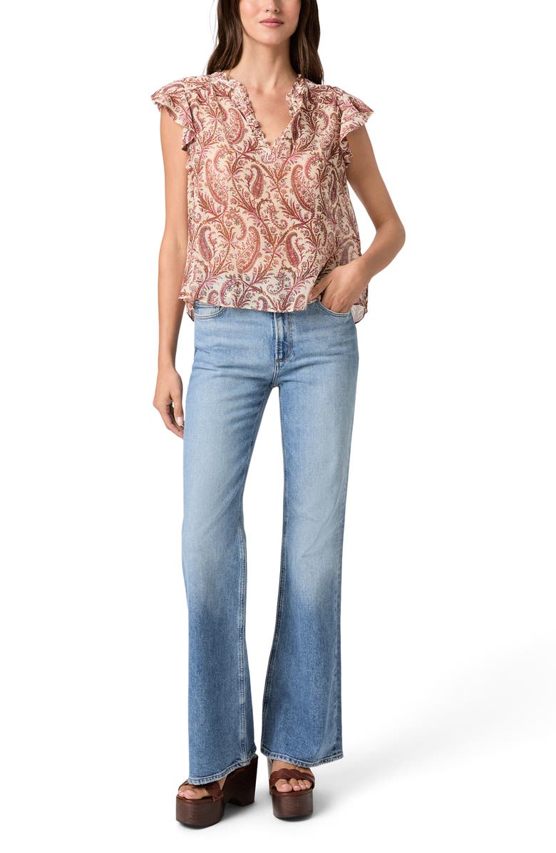 PAIGE Cornelia Flutter Sleeve Silk Top, Alternate, color, Antique White Multi