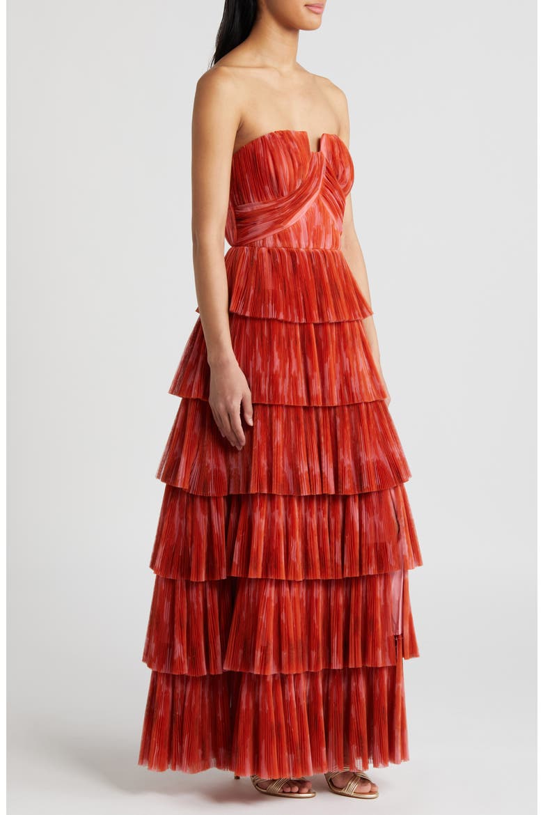 plissé asymmetric tiered ruffle strapless midi dress Simi Plissé Ruffle Strapless Gown (Women)
