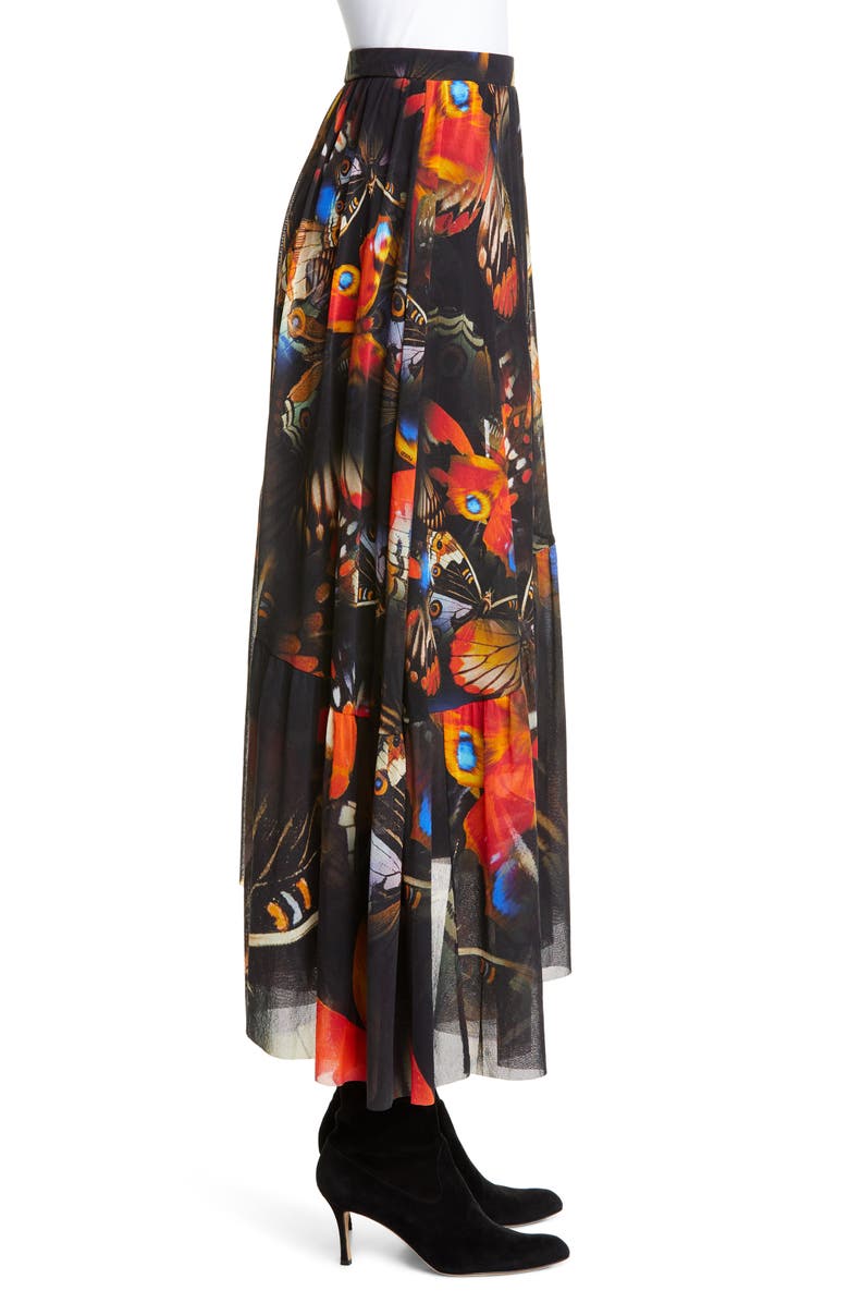 Fuzzi Butterfly Print Asymmetrical Midi Skirt, Alternate, color, 
