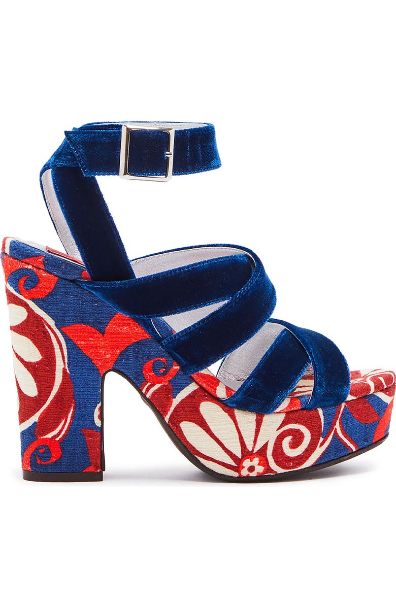 La DoubleJ Medal Wedge Moonflower Navy, Main, color, Moonflower Navy