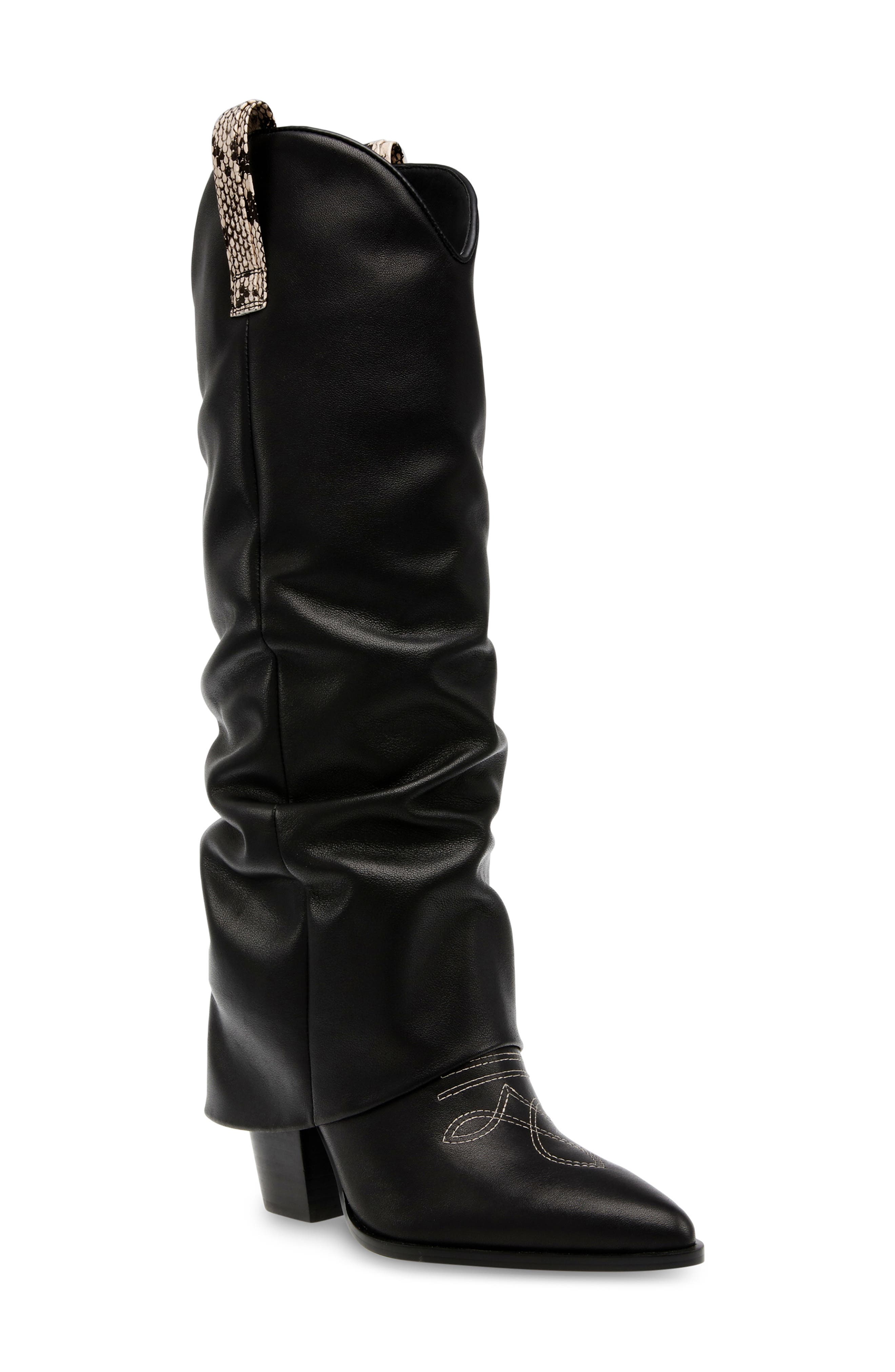 Steve Madden Lassy Ruched Pointed Toe Western Boot, Main, color, 