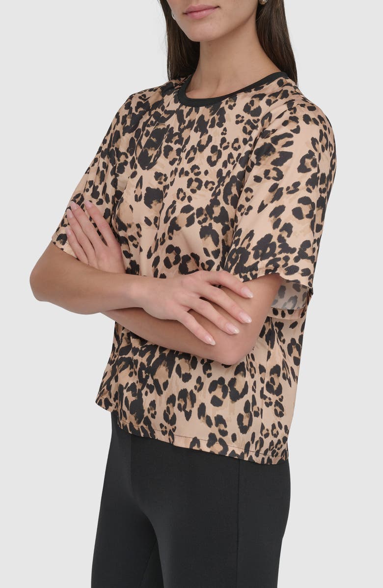 DKNY Print Scarf Twill Short Sleeve Top, Alternate, color, Sumr Cheetah