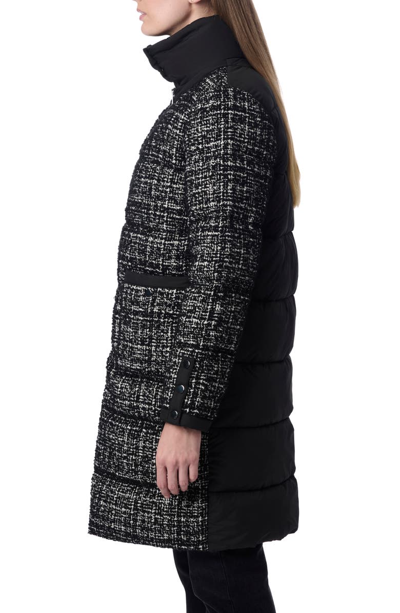 Bernardo Reversible Mixed Media Puffer Coat with Removable Funnel Collar, Alternate, color, Black/ White
