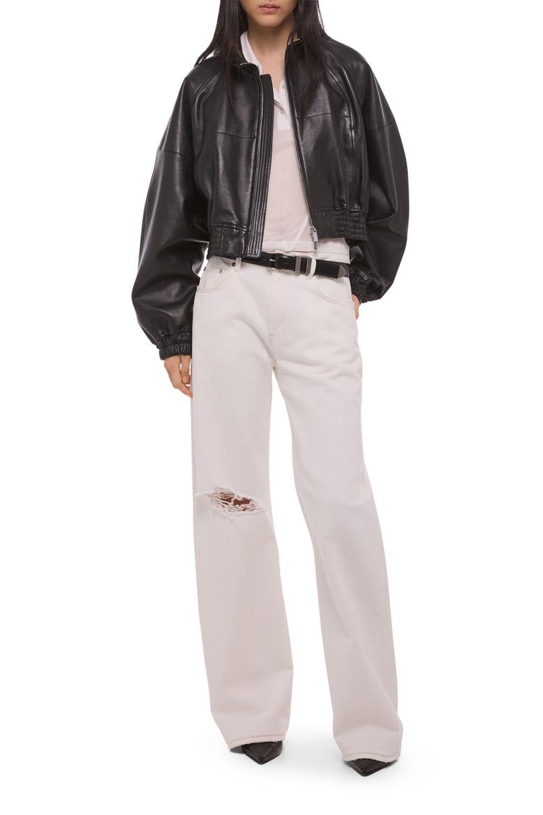 Leather Bomber Jacket, Alternate, color, BLACK/ BLACK