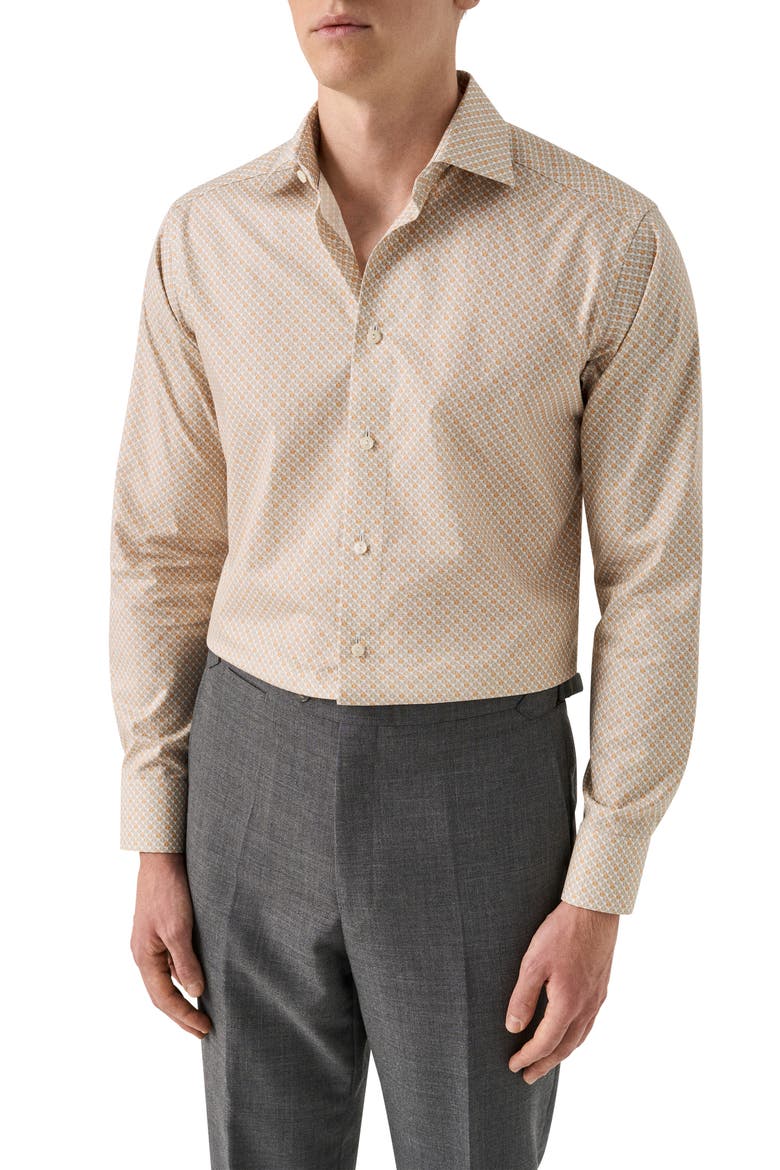 Slim Fit Tropical Cocktail Print Cotton Twill Dress Shirt, Main, color, MEDIUM ORANGE