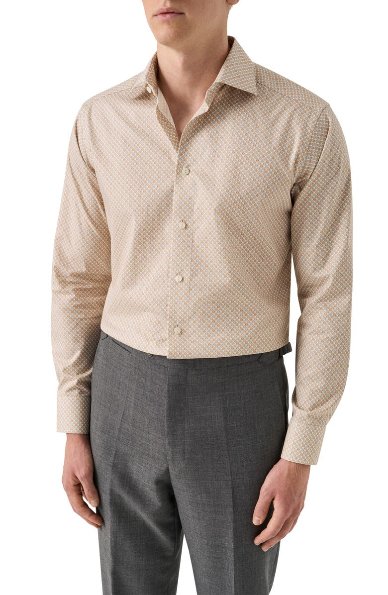 Eton Slim Fit Tropical Cocktail Print Cotton Twill Dress Shirt, Main, color, Medium Orange