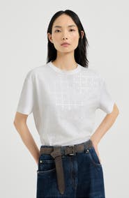 Brunello Cucinelli Cotton jersey T-shirt with dazzling windowpane embroidery