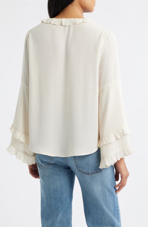 Wit & Wisdom Ruffle Long Bell Sleeve Top In White