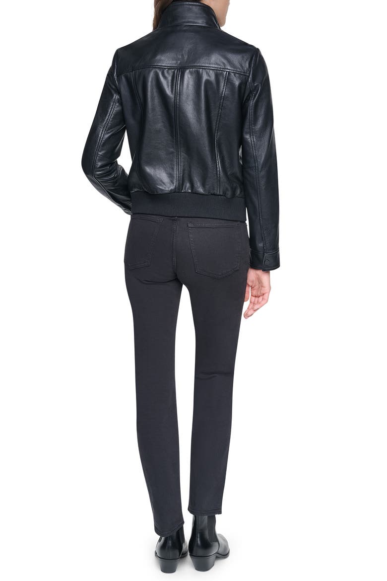 Ashford Leather Bomber Jacket, Alternate, color, BLACK