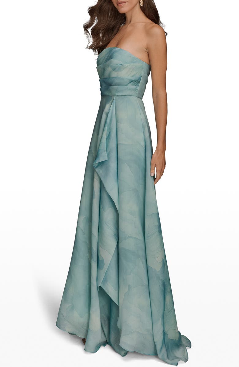 Donna Karan New York Abstract Floral Strapless Gown, Alternate, color, Sea Mist Multi