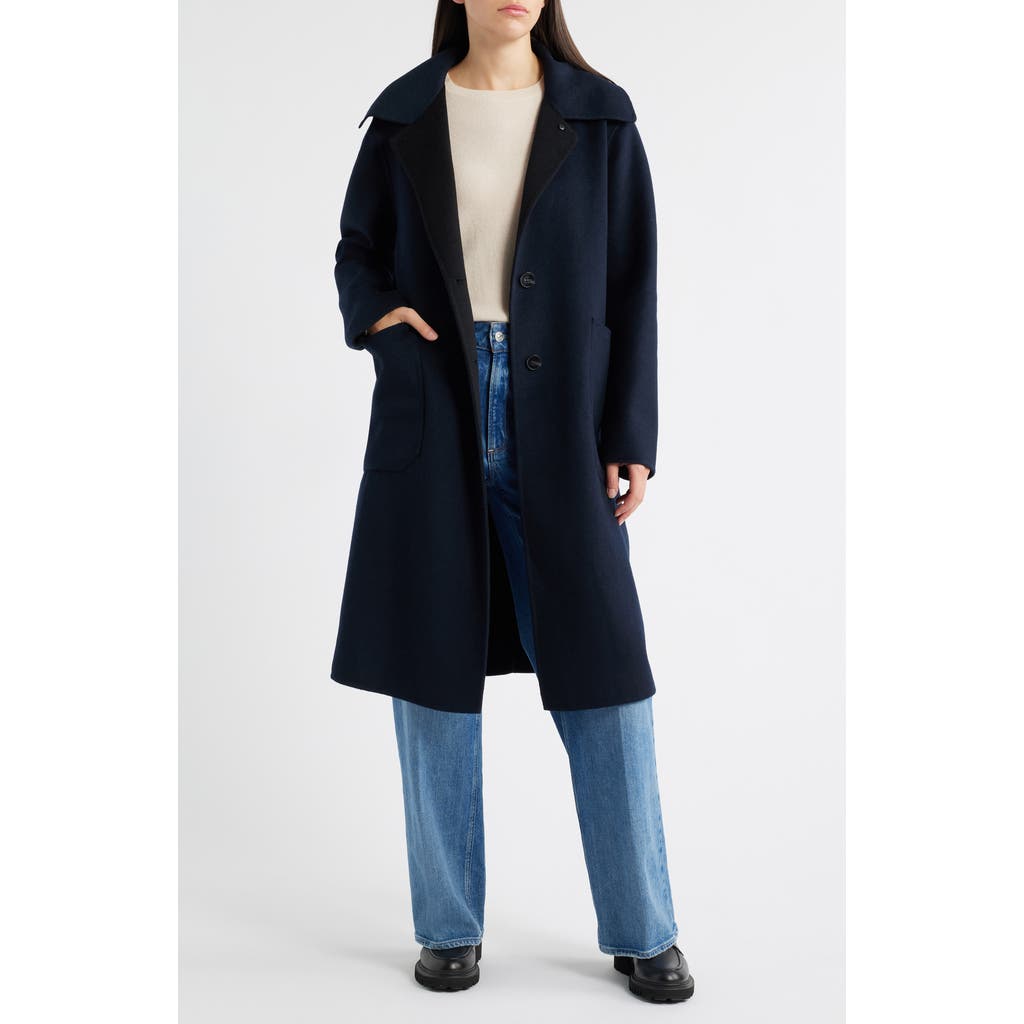 Bernardo Brushed Double Face Overcoat In Blue