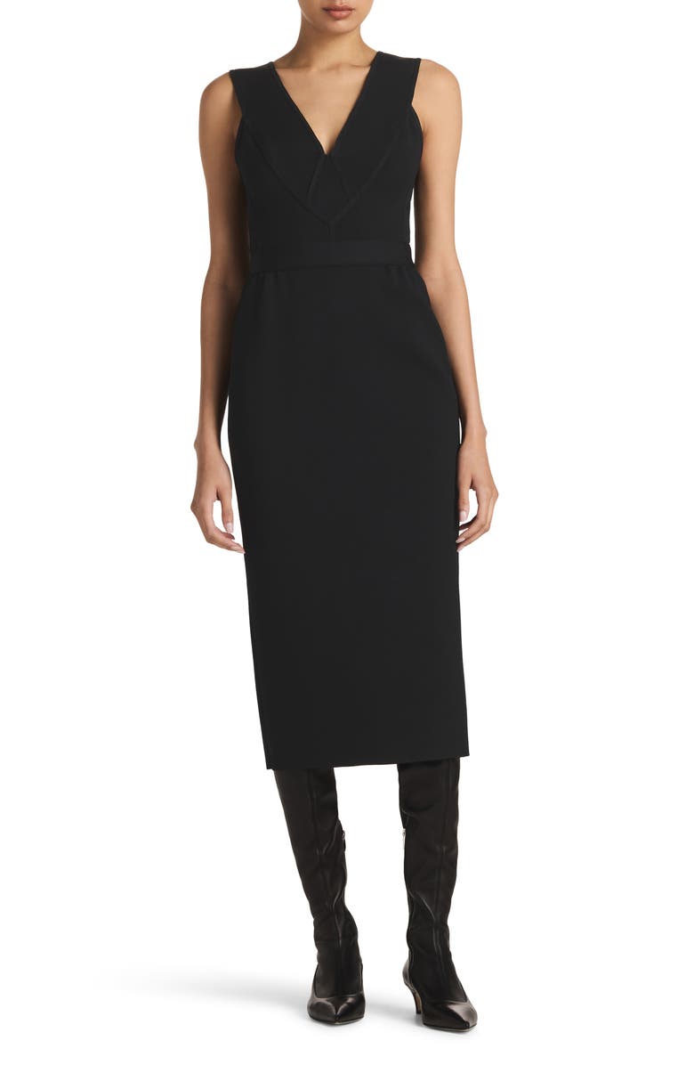 St. John Evening Strappy V-Neck Milano Knit Cocktail Dress, Main, color, 