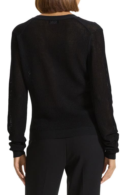 Theory Mini Pointelle Stitch Crepe Cardigan In Black