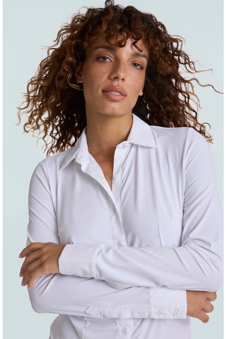 Ribbed Button-Up Bodysuit, Alternate, color, WHITE