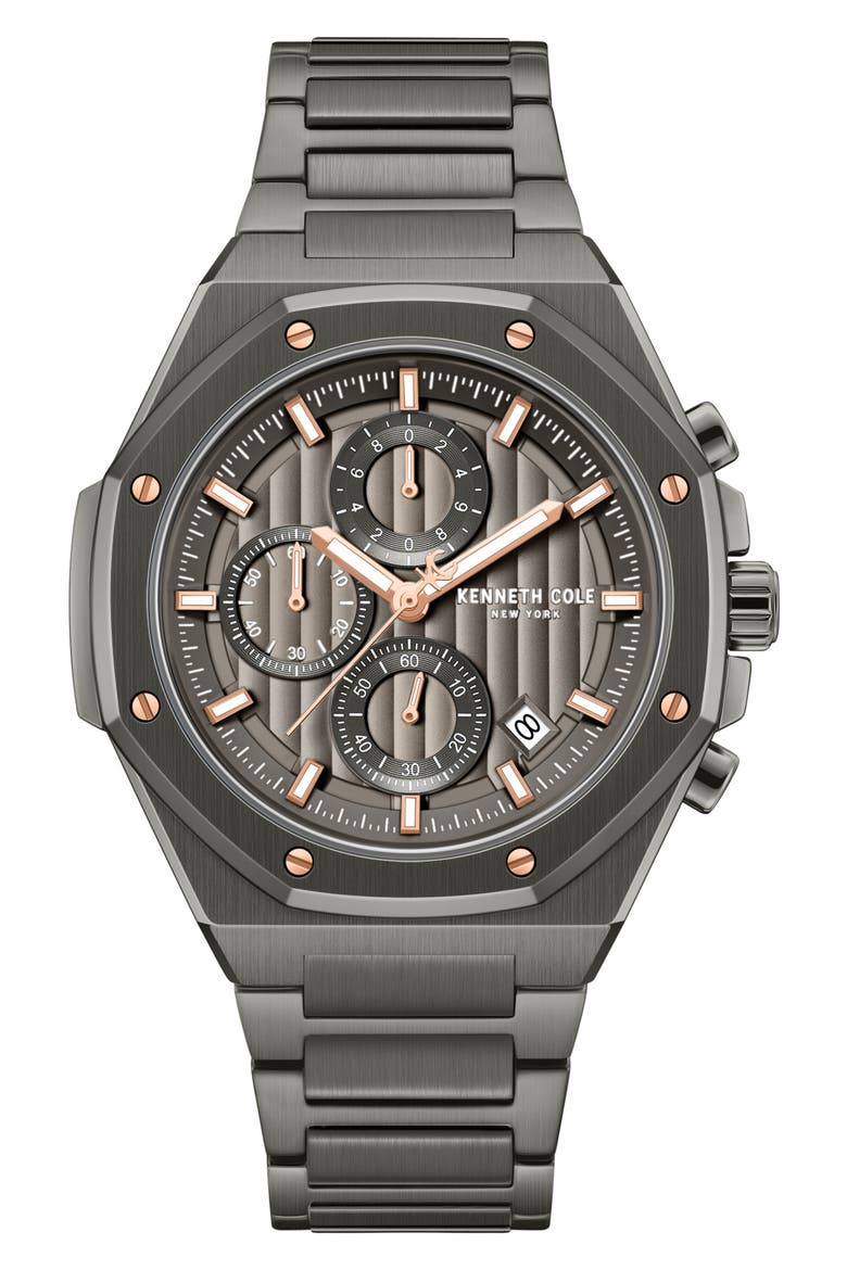 Dress Sport Chronograph Bracelet Watch, 42mm, Main, color, DARK GRAY / GUN