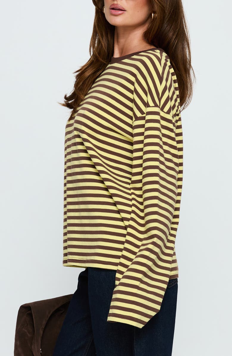 Princess Polly Settle Down Stripe Oversize T-Shirt, Alternate, color, Brown