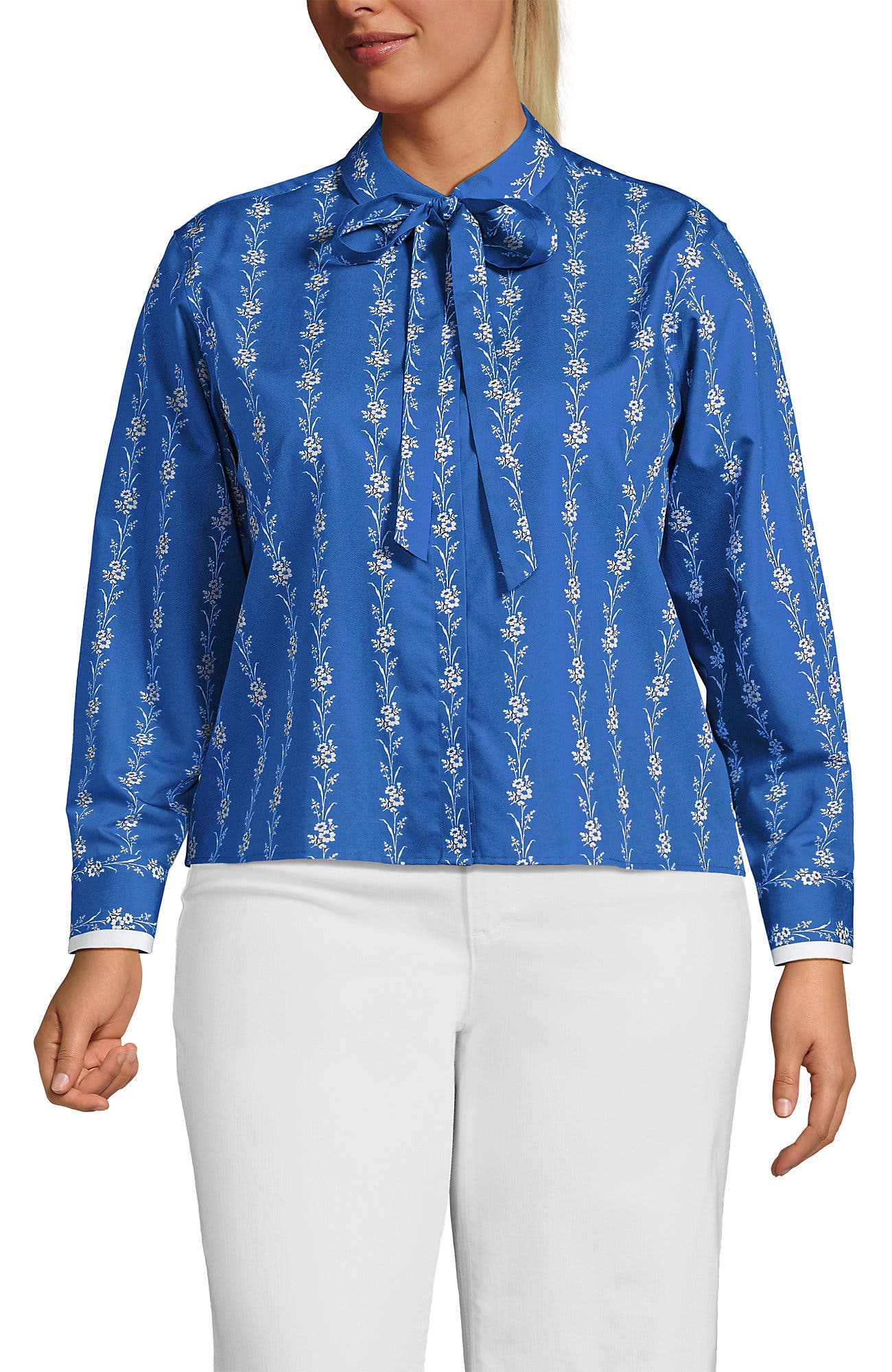 Plus Size Carefree Cotton Shirt with Removable Bow - image 3