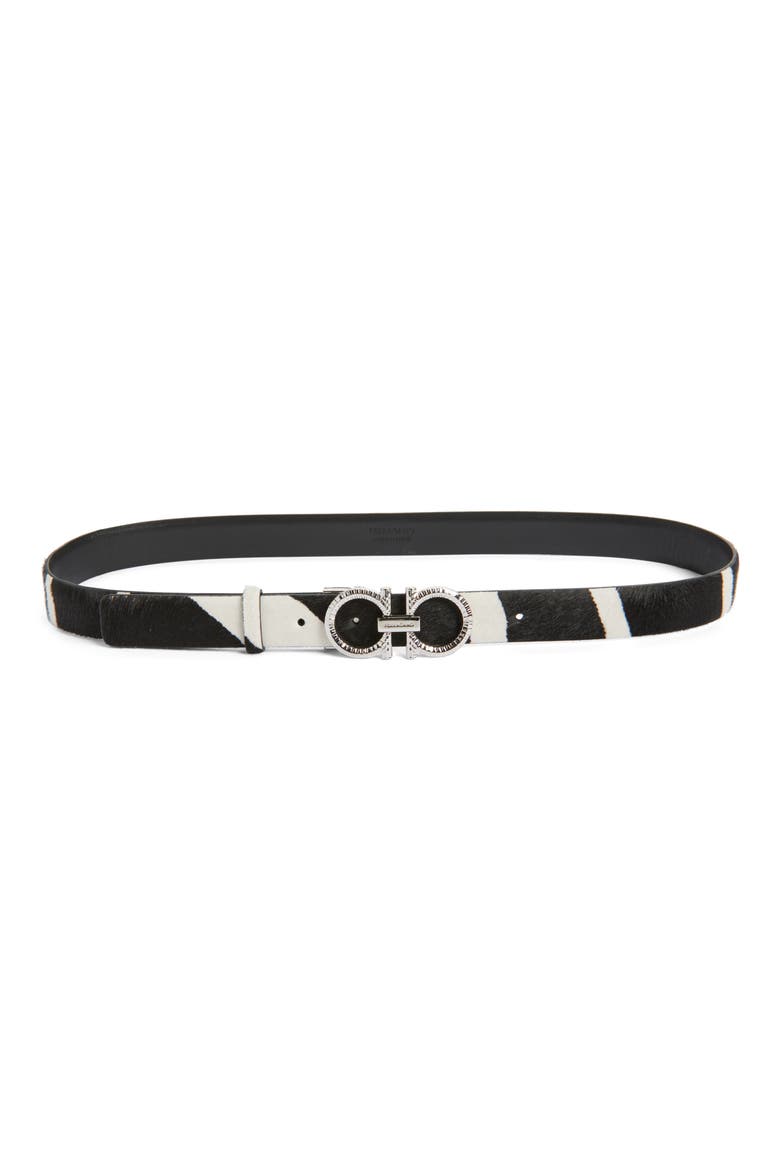 Donna Calf Hair Belt, Main, color, KASBA BIANCO/ NERO
