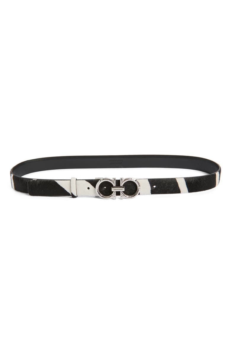 FERRAGAMO Donna Calf Hair Belt, Main, color, Kasba Bianco/ Nero