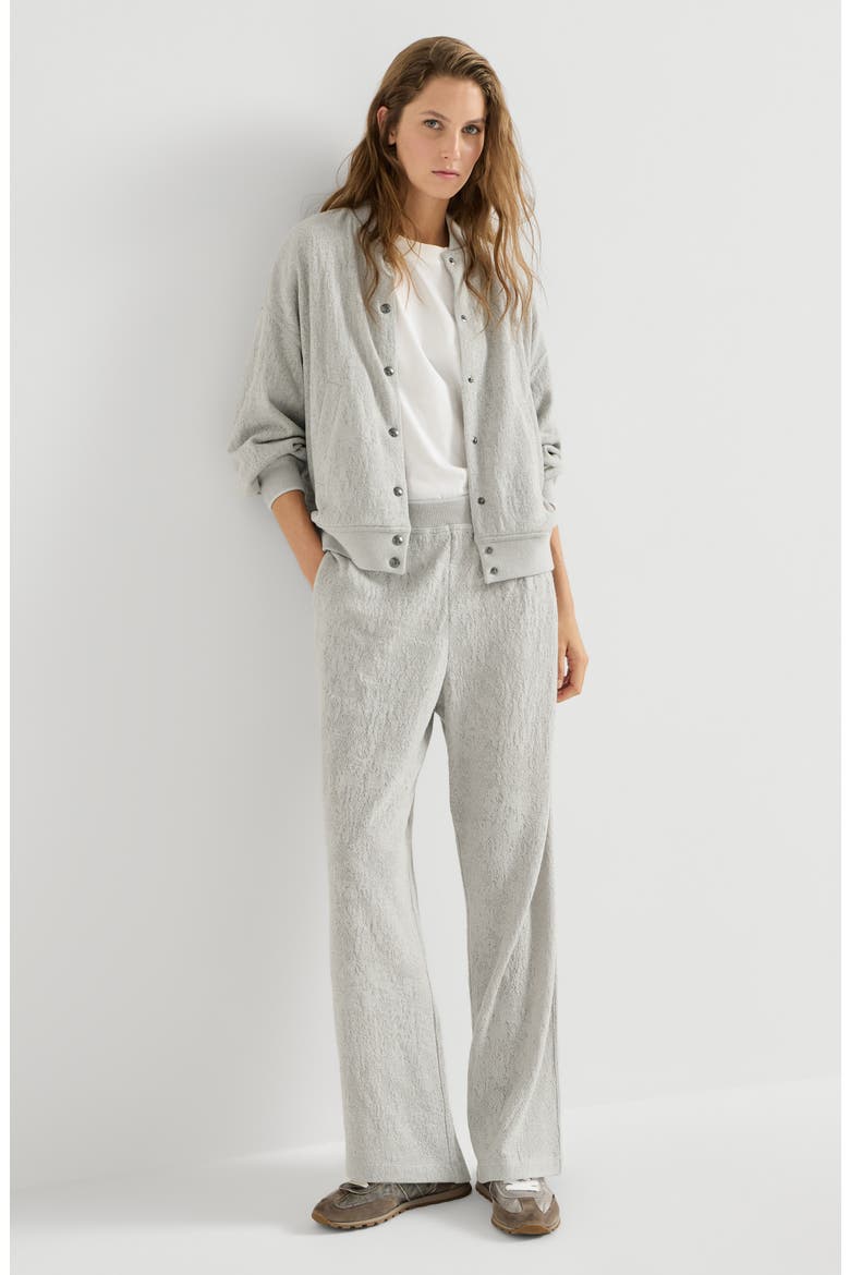 Lace flowers jersey track trousers in sparkling virgin wool and cashmere, Alternate, color, Light Grey