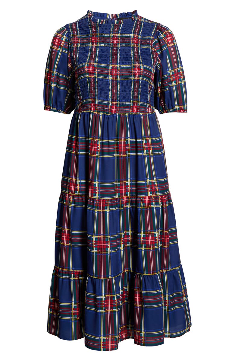 SUGARLIPS Lakeview Plaid Smocked Tiered Maxi Dress, Alternate, color, Navy-Plaid