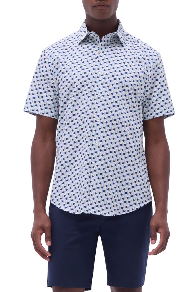 Orson Dot Print Short Sleeve Stretch Cotton Button-Up Shirt, Main, color, MINT