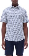 Bugatchi Orson Dot Print Short Sleeve Stretch Cotton Button-Up Shirt