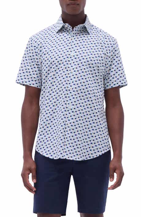 Bugatchi Orson Dot Print Short Sleeve Stretch Cotton Button-Up Shirt