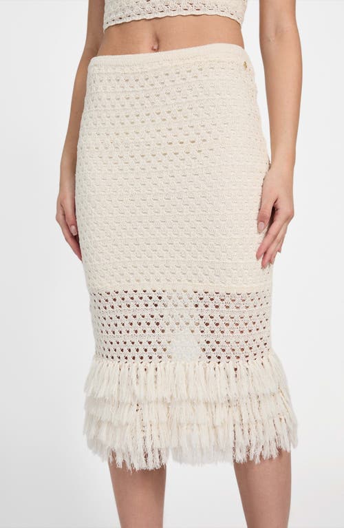 Guess Luca Fringe Hem Open Stitch Midi Skirt In Neutral