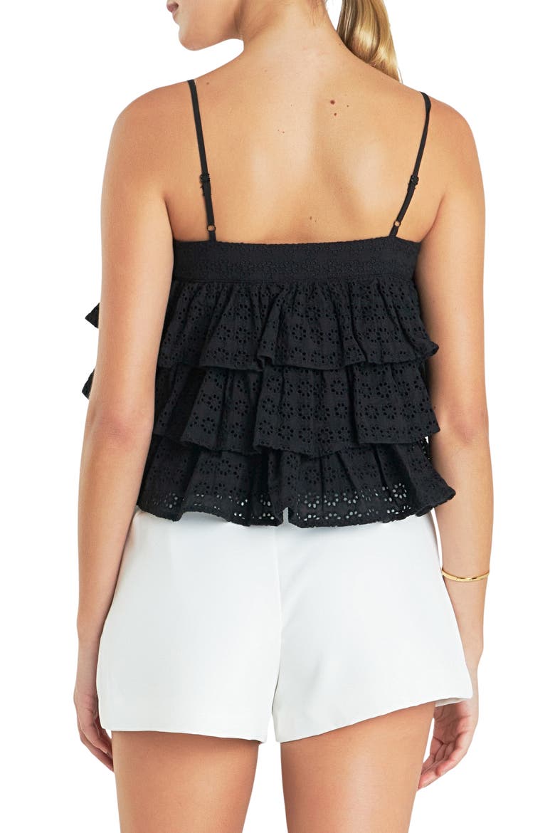 Tiered Broderie Lace Button Front Camisole, Alternate, color, BLACK