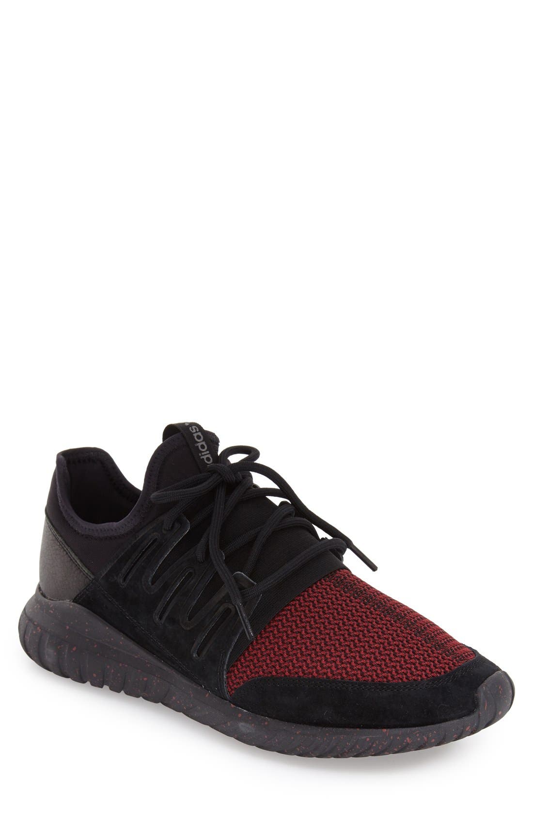 'Tubular Radial' Sneaker, Main, color, CORE BLACK/ BURGUNDY