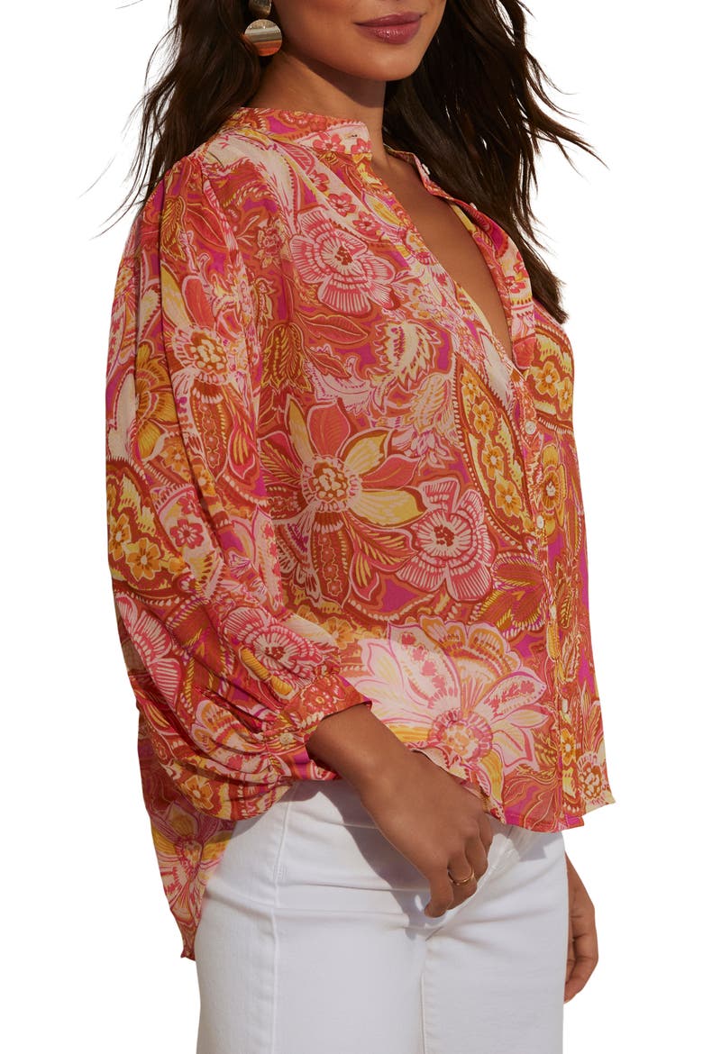 Maggie Floral Chiffon Button-Up Shirt, Alternate, color, PINK MULTI