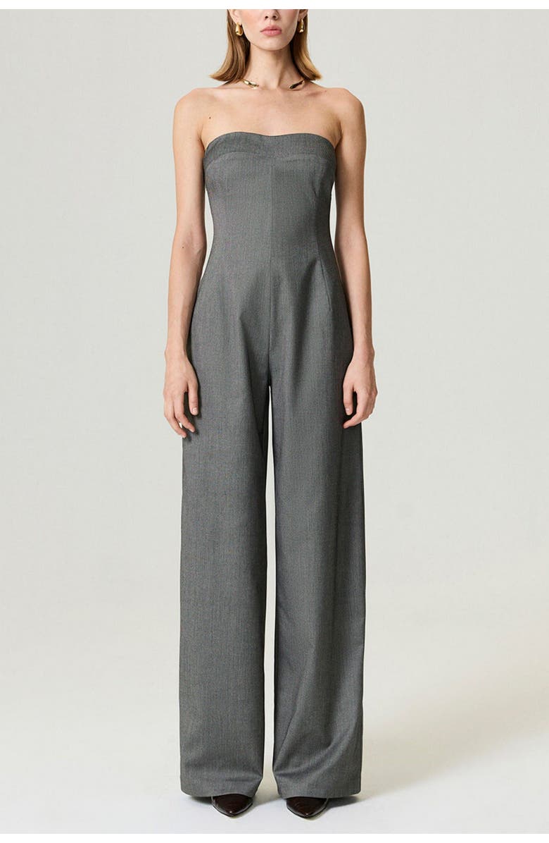 Nocturne Strapless Wide-Leg Tailored Jumpsuit, Main, color, Dark Grey