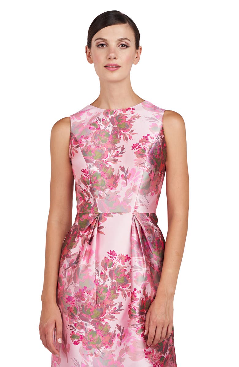 Kay Unger Adriana Floral Sleeveless Satin Sheath Dress, Alternate, color, 