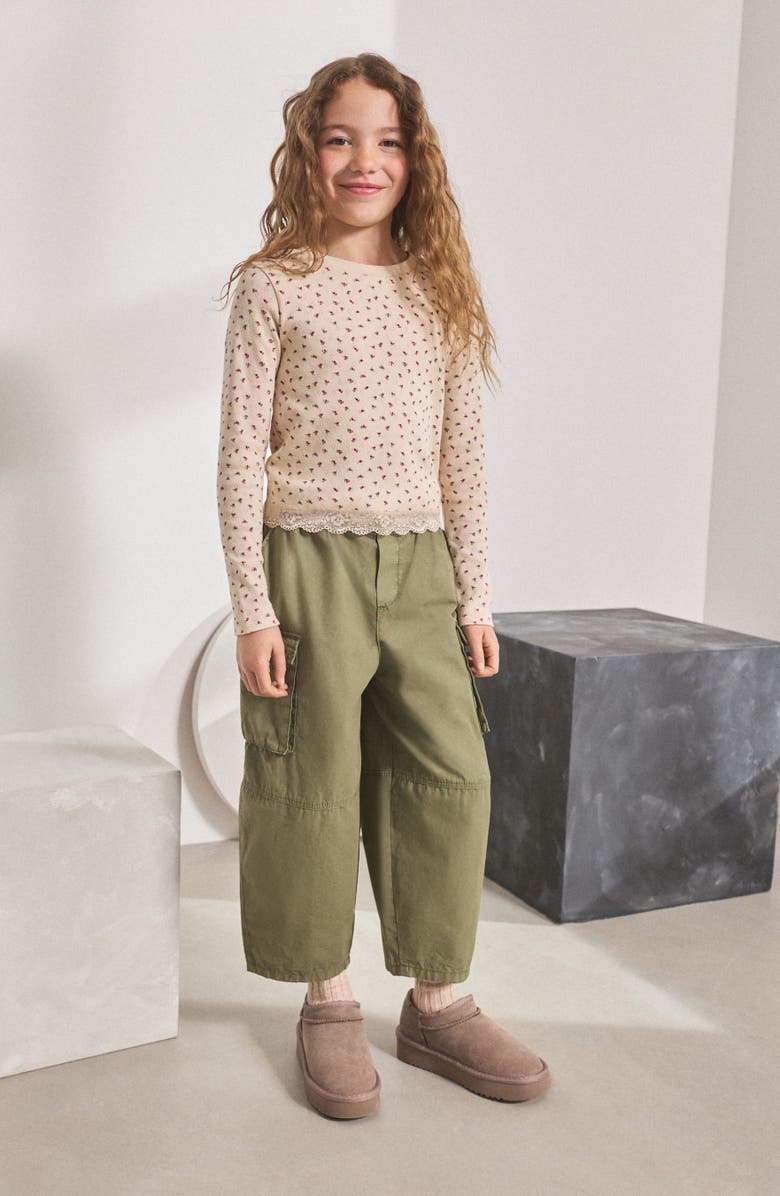 NEXT Kids' Floral Lace Hem Cotton T-Shirt, Alternate, color, Floral Multi